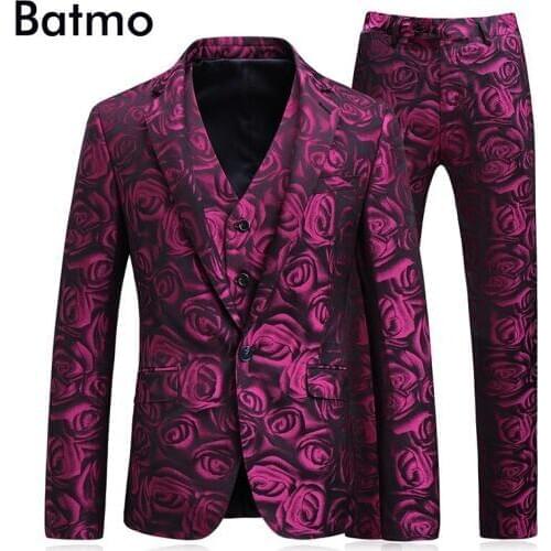 Batmo 2018 new arrival high quality printed Single Breasted casual suits men,mens wedding dress,plus-size S-5XL 6126