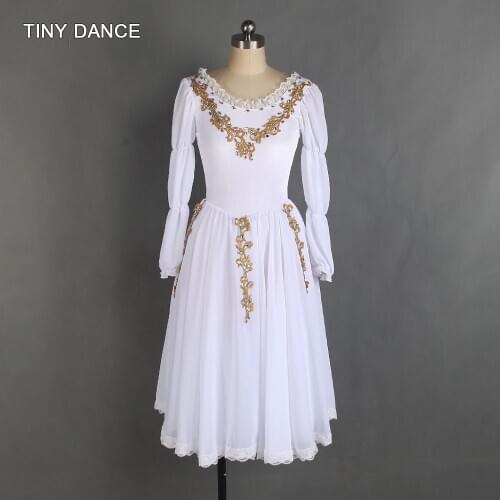 Long Sleeve White Ballet Dance Costume Stretch Velvet Bodice with White Chiffon Dress Lyrical & Contemporary Costume 20528