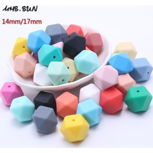 MHS.SUN 100% Food grade silicone beads 14mm/17mm 32 colors available hexagon beads chewable for DIY infant baby teething jewelry