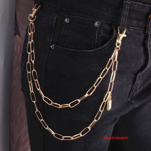 2021 new ladies men simple personality wild punk retro new multi-layer body chain fashion wild lock waist chain pants chain