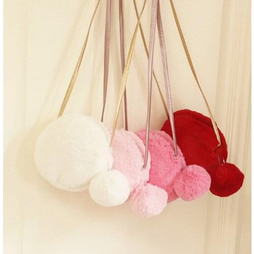 Kids Cute Fashion Furry Bag Cross Body Lady Childrens Gifts Bag Faux Fur Shoulder Handbag Tote Clutch Purse Plush Shoulder Bags