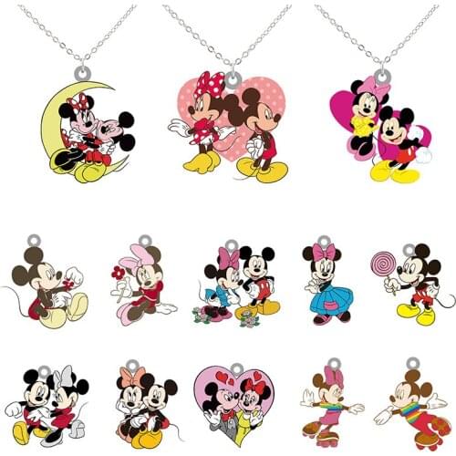 Disney Mickey Mouse Jewelry Long Chain Necklace Epoxy Resin Design Small Epoxy Pendant Necklace Girls Jewelry Gift