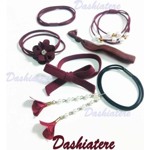 6pcs/lot Elastic Hair Ties Band Hoop for Girls Claret Red Scrunchies Women Accessories Pack Tassel Ponytail Bow Head bands