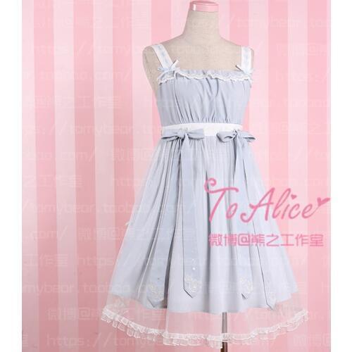 Fairy~Fariy Super Cute Womens Chinese Style Lace Chiffon Sleepwear Dress Bows Mesh Layer Suspender Lolita Dress Pink & Blue