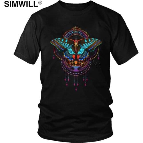 Fashion Mandala T Shirt Men Cotton Colorful Butterfly T-Shirt Short Sleeve Crew Neck Handsome Graphic Tee Casual Tops Gift Idea