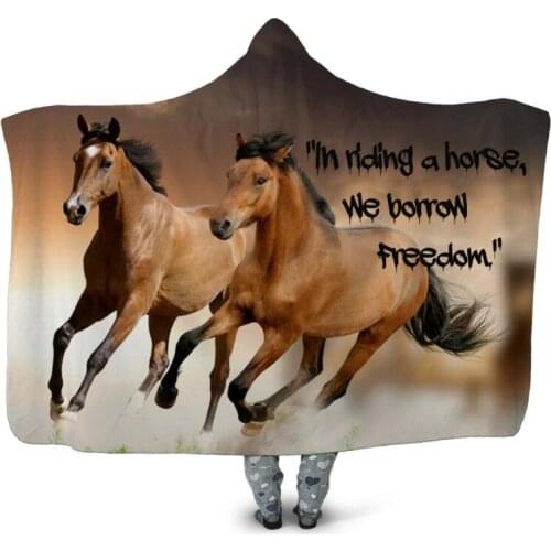 Gallant Horse 3D Printing Throw Hooded Blanket Wearable Warm Fleece Bedding Office Quilts Soft Adults Travel 11