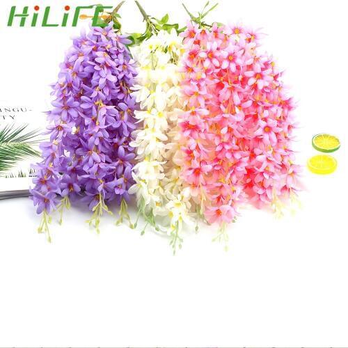 HILIFE 5 head/Bunch Artificial Clove Flower Vines Garland Fake Silk Wisteria Hanging Rattan Home Decoration Wedding Party Decor