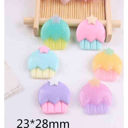 10pcs/lot kawaii resin cabochons flat back resin cake with star mix colors