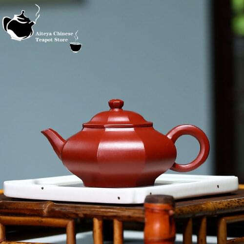 Yixing Purple Clay Teapot Pot Raw Ore Dahongpao Hexagonal Flat Pot Hand-made Kung Fu Tea Set 220cc