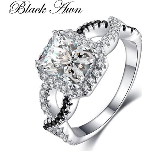 BLACK AWN 2021 New Genuine 100% Sterling 925 Silver Jewelry Square Engagement Rings for Women Gift C383