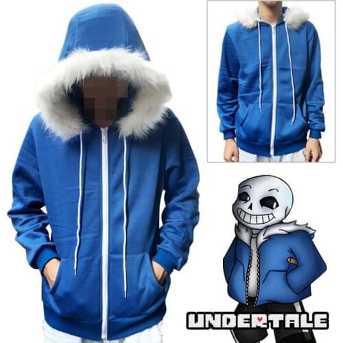 Undertale Sans Cosplay Costume Blue Zip Up Hoodie Sweatshirt Casual Hooded Jacket Coat Sweater Top Drop Ship