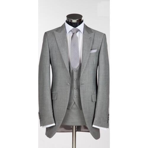 Best Selling New Style Romantic Light Gray Groom Tuxedos Groomsmen Suit Wedding/Party Mens Suits (Jacket+Pants+Vest+Tie)