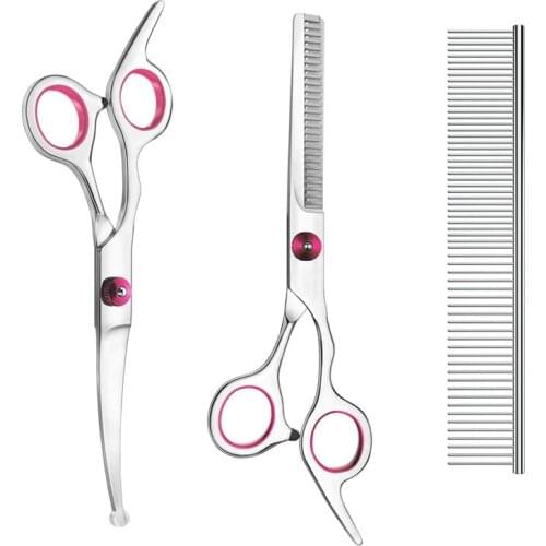 LUDA 3 Pack Dog Grooming Scissors Kit with Safety Round Tip Thinning Cutting Shears with Pet Grooming Comb for Dogs and Cats