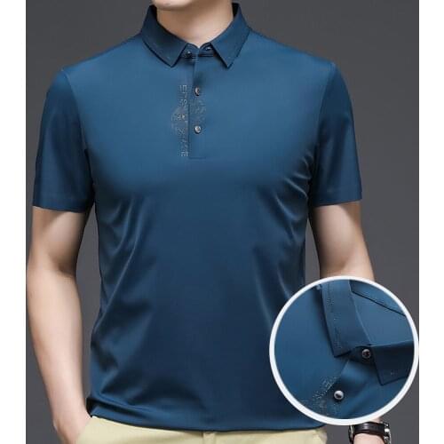 Anti-wrinkle Seamless Mens Solid Polo Shirt Short Sleeve Summer Brand Business Polos Casual Fashion Diamond Print Lapel Top 4XL