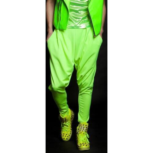 Green Singer costumes 1 pants men 1 pants man stage trousers Fluorescent harem pants mens pants Original Provide custom