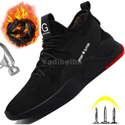 Men Work Safety Boots Steel Toe Shoes Work Sneakers Anti-smashing Work Shoes Man Boots Warm Winter Safety Shoes Plus Size 49