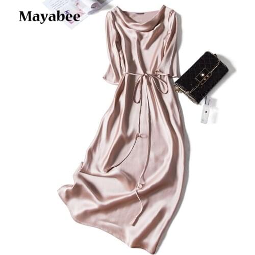 2021 Spring New Pink Silk Womens Dress With Retro Hong Kong Style Design And Sensual Collar