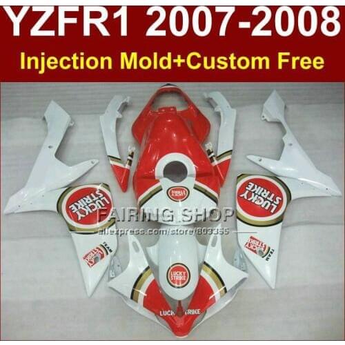 LUCKY strike motorcycle fairings for YAMAHA YZFR1 2007 2008 Injection white bodywork YZF R1 YZF1000 YZF 1000 07 08 body parts