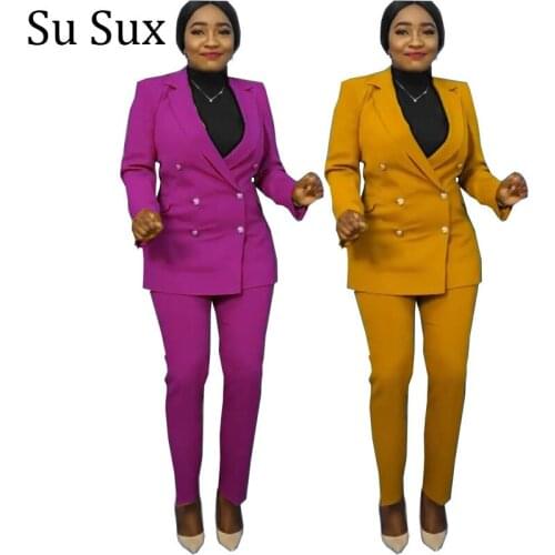 Office Lady Blazer Suits 2 Piece Sets Womens Outfits Long Sleeve Coat and Pencil Pants Suits Tracksuit Vestidos 2021 Autumn
