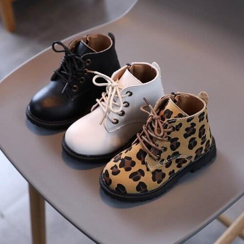 Autumn Winter Boys Girls Martin Boots Leopard Pu Leather Baby Princess Short Boots Kids Rubber Sole Platform Baby Toddler Boots