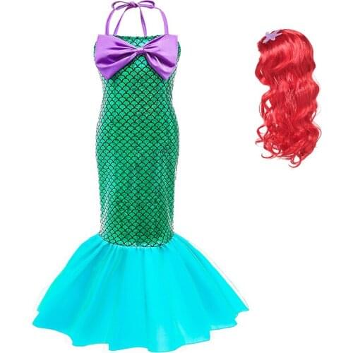 Girls Princess Dress up Arier Little Mermaid Fancy Costume Scales Strapless Gown Kids Party Child Cosplay Mermaid Green Clothing