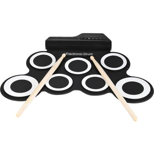 Portable Digital Electronic Folding Drum Set Kit 7 Silicon Drum Pads USB Powered with Drumsticks Foot Pedals 3.5mm Audio Cable