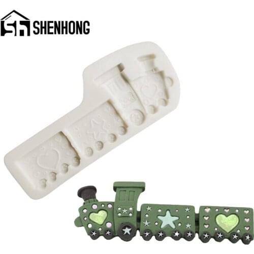 SHENHONG Fondant Cake Decorating Tools Train Shaped Dessert Decoration Accessories Milky Silicone Molds Gumpaste Baking Pan