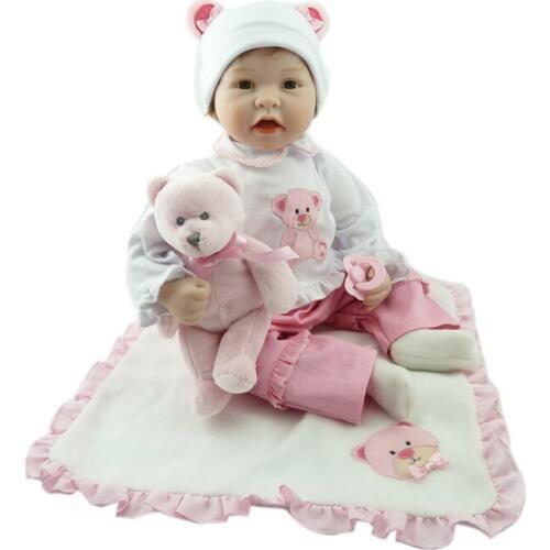 55cm Silicone Reborn Baby Doll Toys with Bear Pacifier Luxury Accessories Princess Dolls Lovely Birthday Gift Girls Brinquedos