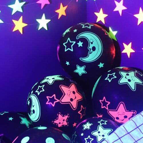 Moon Star Luminous Balloons Neon Glow Balloons UV Blacklight Reactive Ballon Kids Birthday Gifts Toys Party Fluorescent Balloons