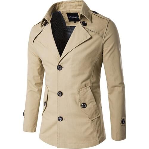 New Arrival Trench Coat Men Fashion Singe Breasted Slim For Trench Coat Men Casual Outerwear Coat Jackets