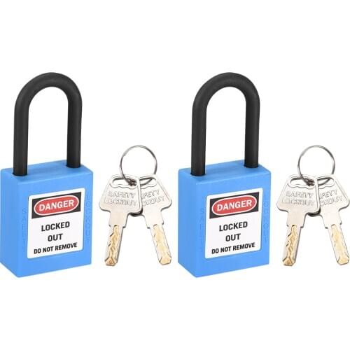 Uxcell 2 pcs Lockout Tagout Safety Padlock 1-1/2-inch Nylon Shackle Keyed Different Blue