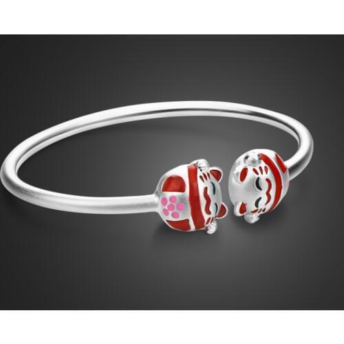 Vintage Chinese style lucky cat jewelry. 100% 990 sterling silver cute children / baby Girl bracelet solid silver birthday gift