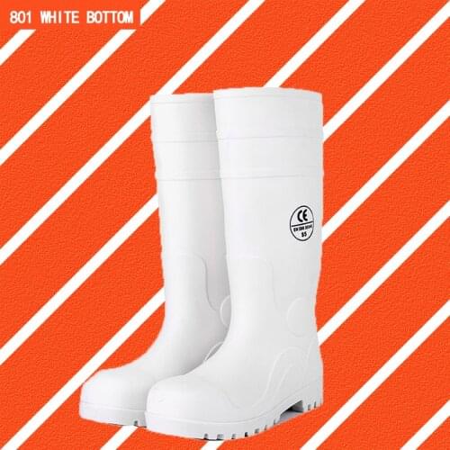 PRO SAFETY Knee High White Rain Boots for Workshop Anti-Corrosion PVC Safety Boots Food Industry Boots CE Standard Safety