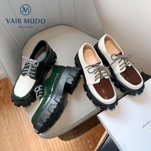 VAIR MUDO Women Pumps Shoes Spring Autumn Mary Janes Elegant White Casual Footwear Patent Leather Women Shoes Thick Bottom D233L
