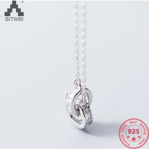 Hot Sale 100% 925 Sterling Silver Korea Style Simple Trendy Double Circle Pendant Choker Clavicle Necklace Jewelry for Women