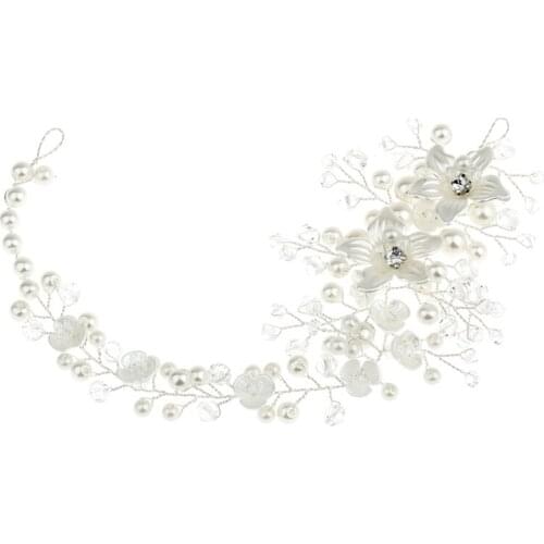 ANGELADY 1PC Bride Headband Simulated-Pearl Floral Jewelry Women Wedding Hair Band Handmade Decoration