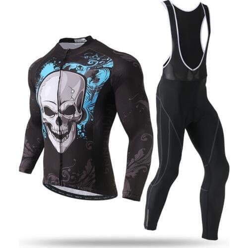 XINTOWN Winter Thermal Fleece Cycling Jerseys Cycling Set Long Sleeves MTB Maillot Bike Clothing Ropa Ciclismo King of Skull