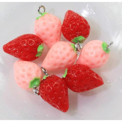 100/50pcs Kawaii Pink Red 3d Strawberry Resin Simulation Fruit Kawaii Cabochon Charms Pendant For Diy Necklace Making