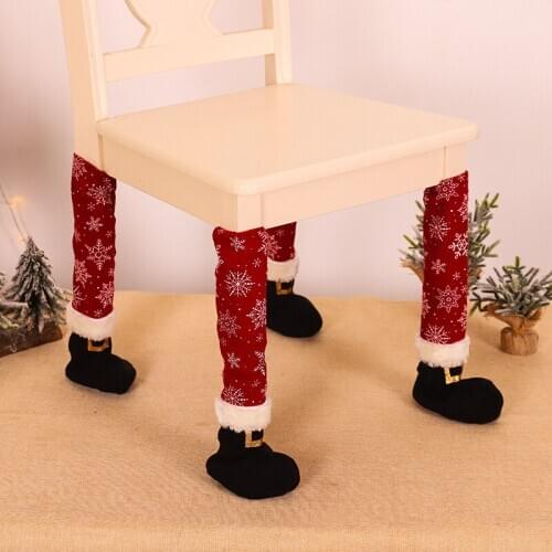 4 Pcs/set Non-slip Cartoon Snowflake DIY Christmas Chair Feet Cover Happy New Year Decor Dinner Tables Chairs Foot Covers