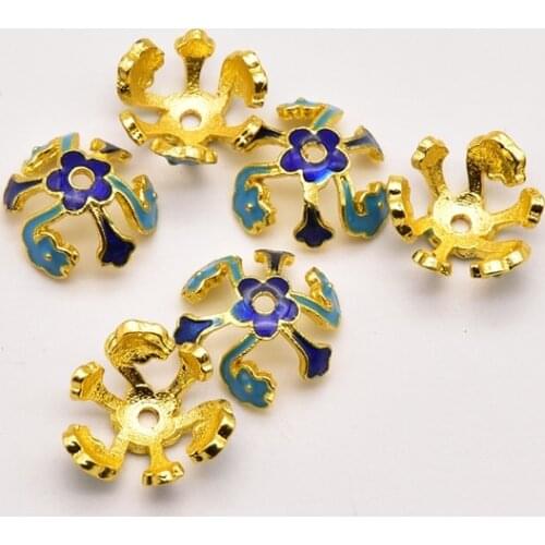 5 Pcs/Lot Cloisonne Filigree Receptacle Flower Shape Can Place 12mm 14mm Beads Making For Diy Earring Jewelry Wholesale JA0310