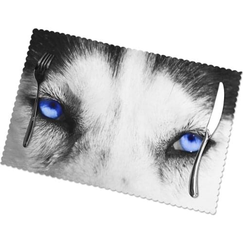 6 PCS Placemat Table Mat Blue Wolf Eyes For Tables Heat-insulation Linen Kitchen Dining Pads