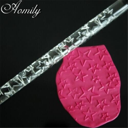 Amoliy Star Pattern Transparent Acrylic Rolling Pin Polymer Clay Embossing Cake Decorating Tools Chocolate Mold Bakery Tools