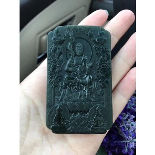 Xinjiang Hetian Yuqing jade tower green level fine material, one of the eight patron saints do not move the king pendant hp365