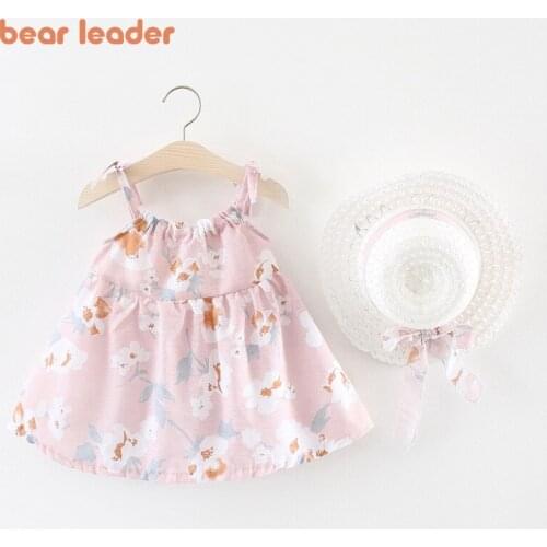 Bear Leader Girls Kids Princess Floral Dresses Fashion Kids Mesh Patchwork Dresses Summer Suspender Clothing With Hats For 0-2Y