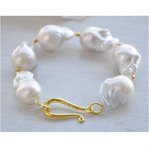 Luck Pearl Bracelet Fashion Jewelry 2 rows 8'' 19mm White Baroque Keshi Reborn Pearl Charming Women Wedding Birthday Gift