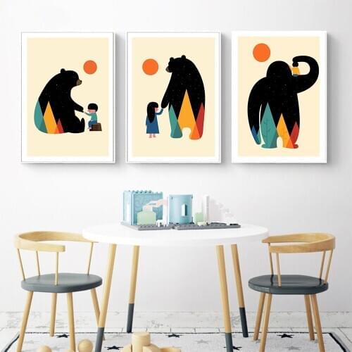 Kids Room Cartoon Poster Color Friend Bear Poster Art Children Room Decor Wall Art Canvas Painting Prints Bedroom Picture Decor