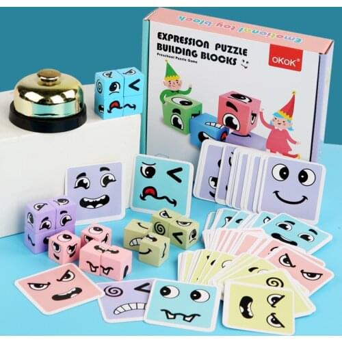 Children Logical Thinking Training Face Changing Building Block Puzzle Parent Child Board Game Wooden Challenge Level Toys