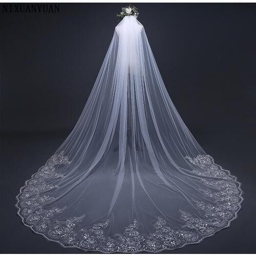 White Ivory Cathedral 3m Long Wedding Veils 2021 Lace Edge Bridal Veil with Comb Wedding Accessories Bride Mantilla Wedding Veil
