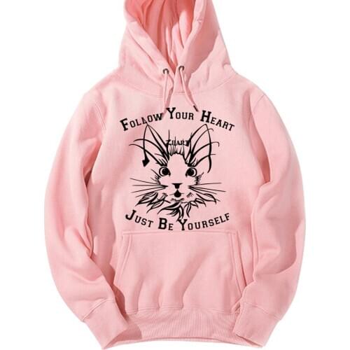 Cartoon Cat Just Be Yourself Follow Your Heart Girls Woman Hoodie Couple Clothes Autumn Winter Fleece ZIIART