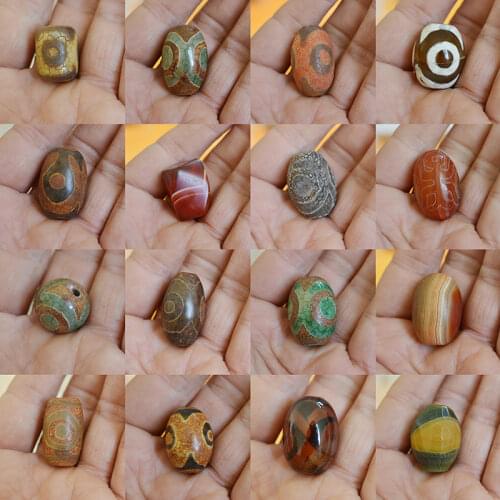 FLTMRH Vintage Green Stone Natural Tibetan Dzi Agates Stone Beads Oval Geometric Nine-eyed Antique Agates Beads for Women Ma